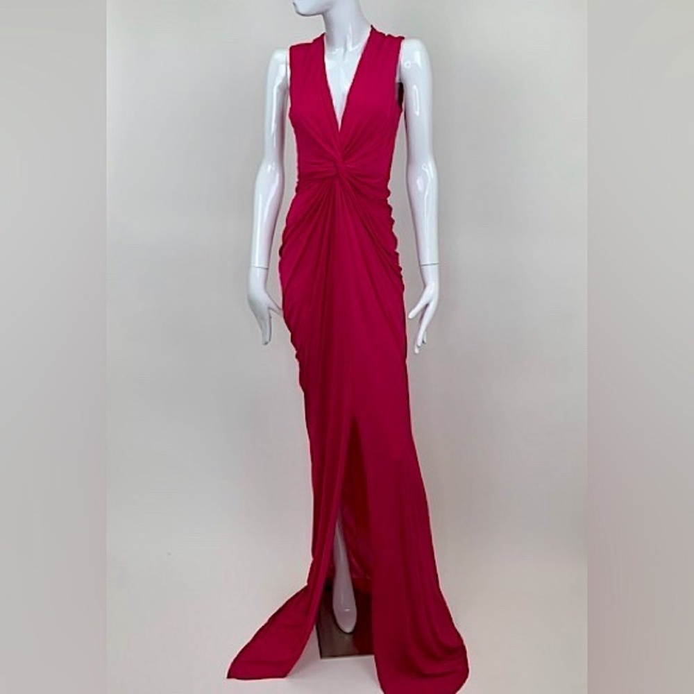 Alexander McQueen Knot Front Crepe Jersey Gown in Violet Magenta (RETAIL $2,150)